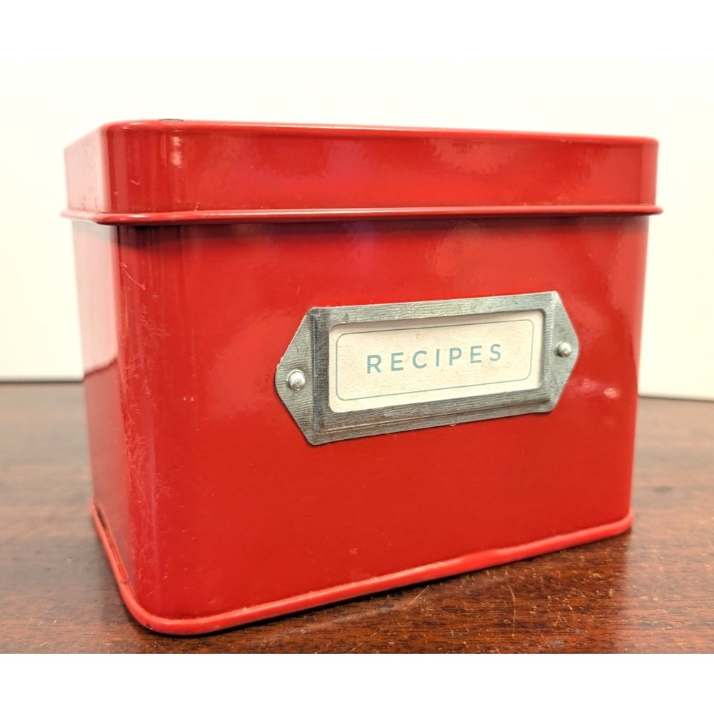 Recipe Box Handwritten Recipe Card Ephemera Martha Stewart Red Metal Box